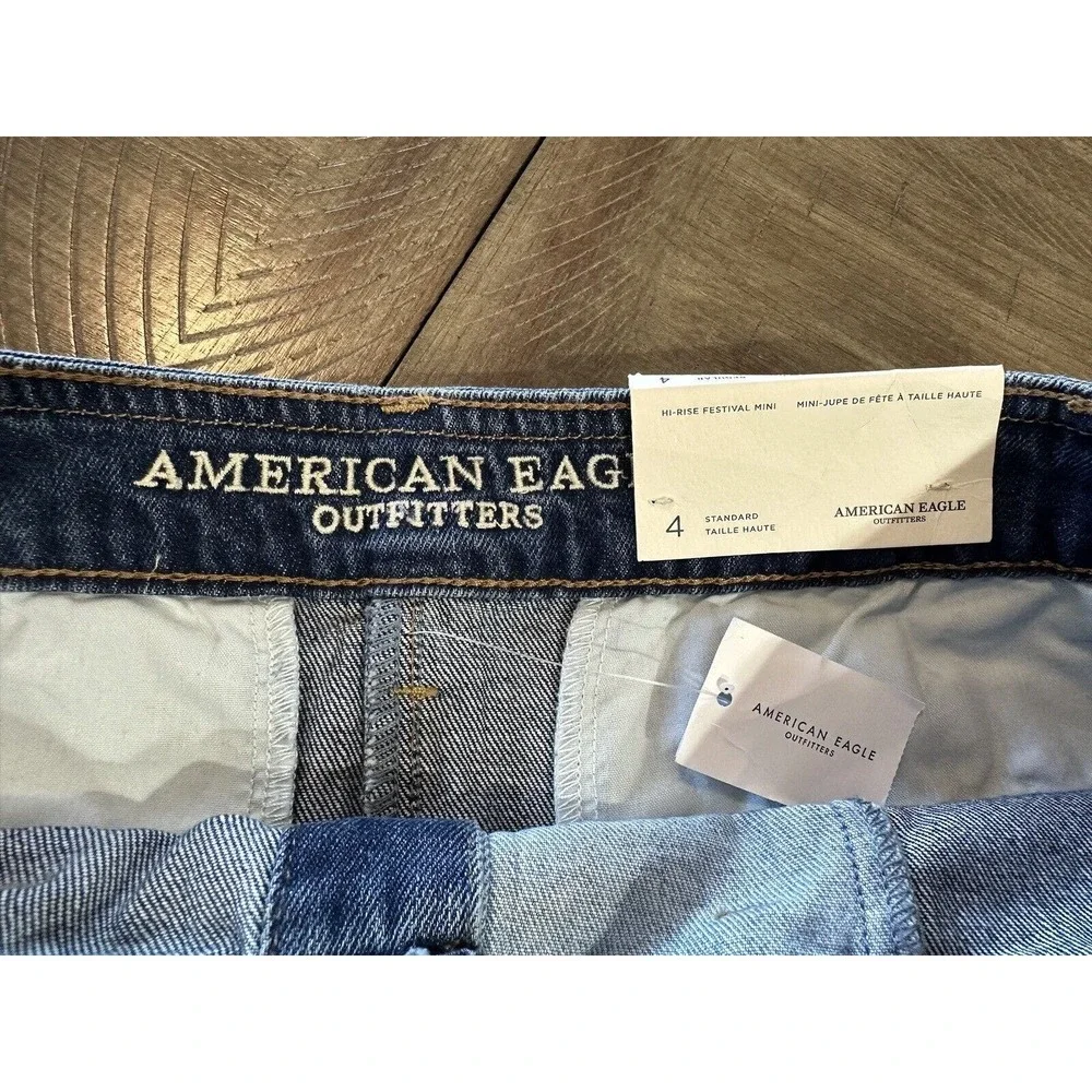 NWT AEO American Eagle Hi-Rise Festival Mini Denim Patchwork Jean Skirt Size 4 - Picture 4 of 12